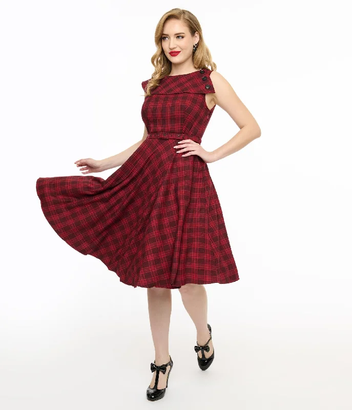 Everyday Dress with Camouflage Print for a Bold Statement​ Voodoo Vixen 1950s Red Check Fit & Flare Dress
