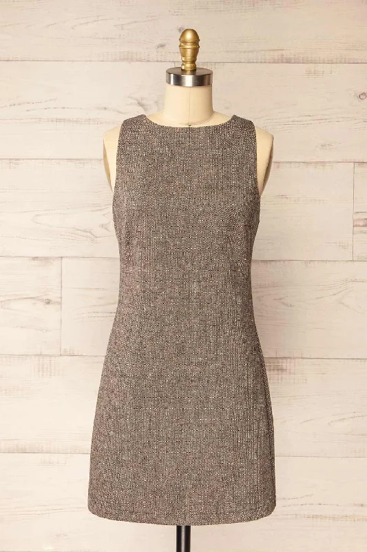 Animal print mini dresses for a bold statement Psychee | Short Herringbone Dress w/ Boat Neck Animal print mini dresses for a bold statement Psychee | Short Herringbone Dress w/ Boat Neck