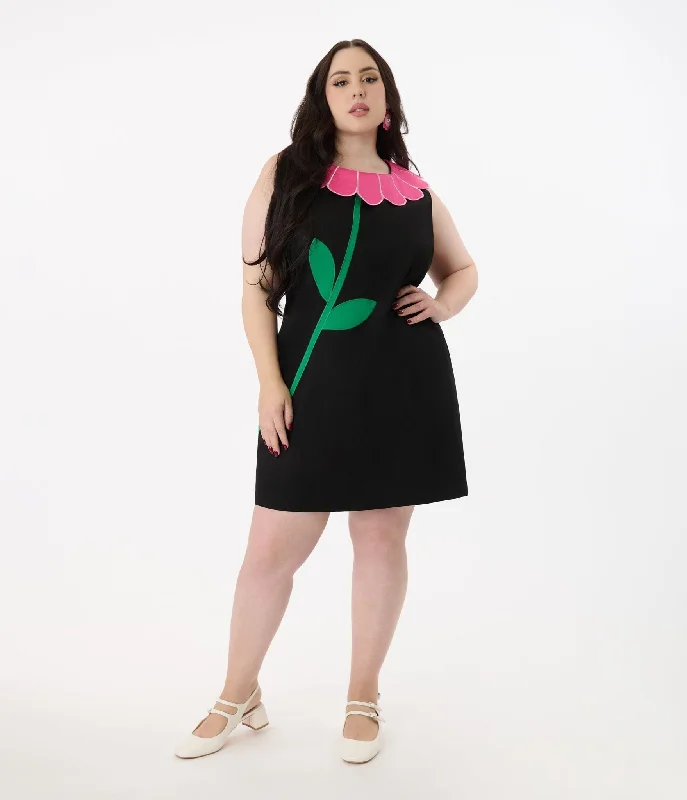 Everyday Dress with Smocked Bodice for a Fitted Look​ Smak Parlour Plus Size Black & Pink Petal Collar Cotton Shift Dress