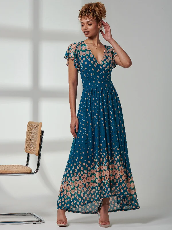 Midi dresses with mesh inserts for a trendy and breathable option Kora Cap Sleeve Mesh Maxi Dress, Teal Floral Midi dresses with mesh inserts for a trendy and breathable option Kora Cap Sleeve Mesh Maxi Dress, Teal Floral