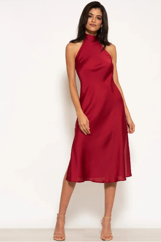 High - low midi dresses with geometric patterns for a modern party Urban Touch Halterneck Satin Midi Dress High - low midi dresses with geometric patterns for a modern party Urban Touch Halterneck Satin Midi Dress