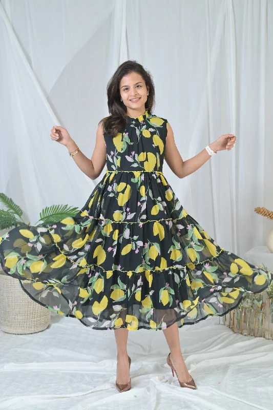Short sleeve maternity sundress for summer Tropical Black Maternity & Nursing Frill Dress
