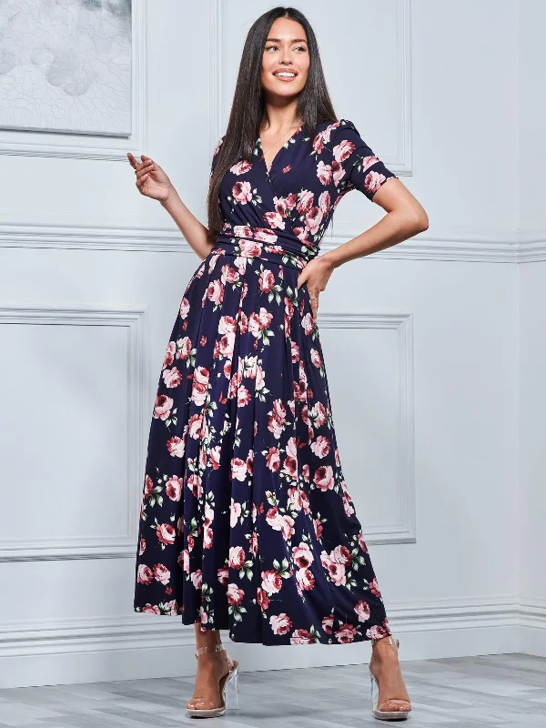 Midi dresses with asymmetric hems for a fashion - forward and dynamic appearance Kiera Wrap Front Maxi Dress, Navy Floral Midi dresses with asymmetric hems for a fashion - forward and dynamic appearance Kiera Wrap Front Maxi Dress, Navy Floral