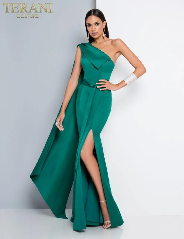 Off - the - shoulder wedding dresses with ruffled sleeves​ Terani Couture 1812E6296X Long Formal Prom Dress Sale