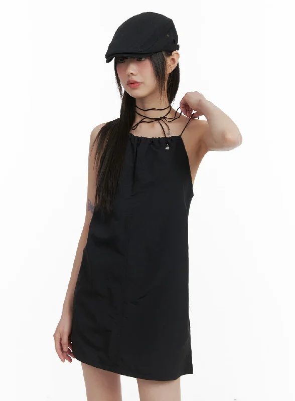 Plaid mini dresses for fall fashion Shirred Sleeveless Mini Dress CA422