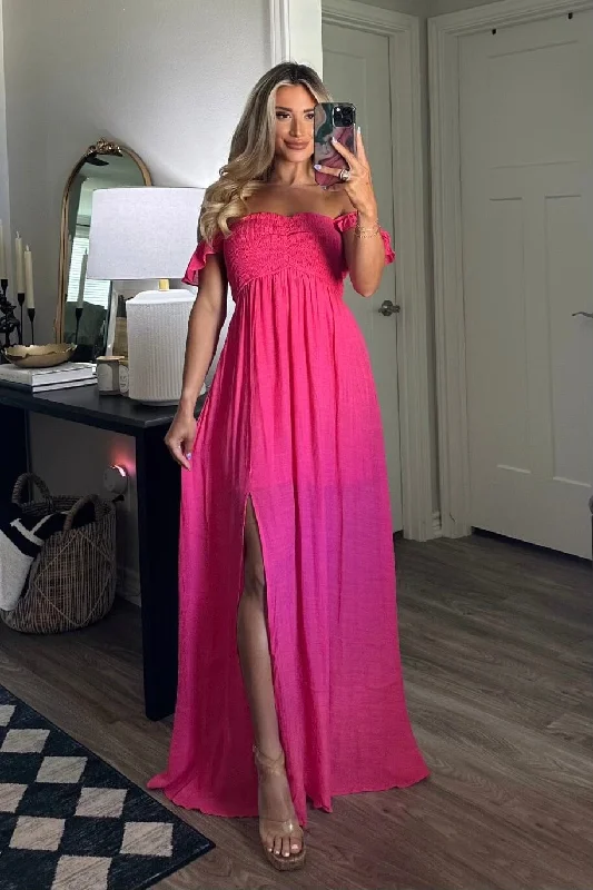 Quick - Dry Casual Dresses for Travel and Outdoor Use​ Charlotte Smocked Maxi Dress: Fuchsia
