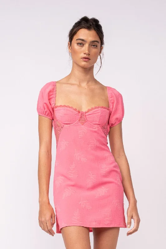 Beaded Casual Dresses for a Decorative Touch​ Delilah Pink Puff Sleeve Bustier Dress