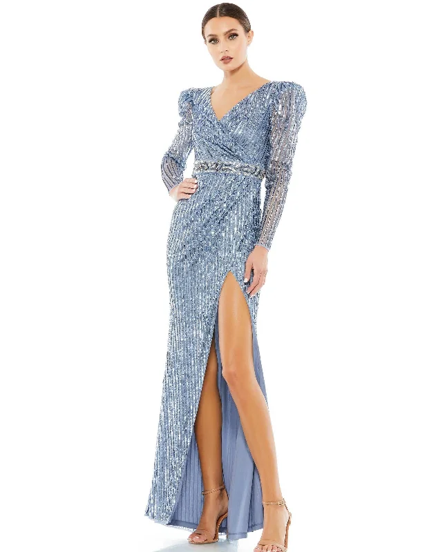 Sheer - panel wedding dresses with a touch of elegance​ Mac Duggal 93549 Long Puff Sleeve Formal Dress