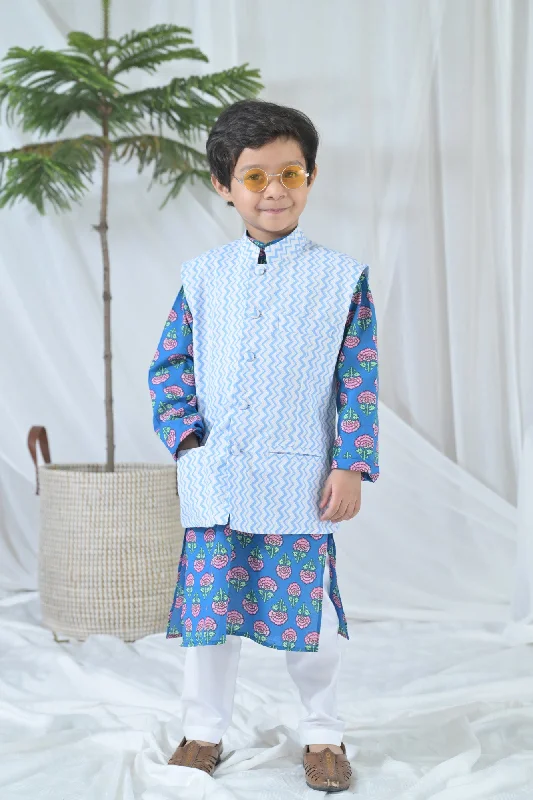 Maternity dress for a baby's first visit to the planetarium Cute Blue Blossom Kurta Bandi Set (3pc) (0-12 Yrs)