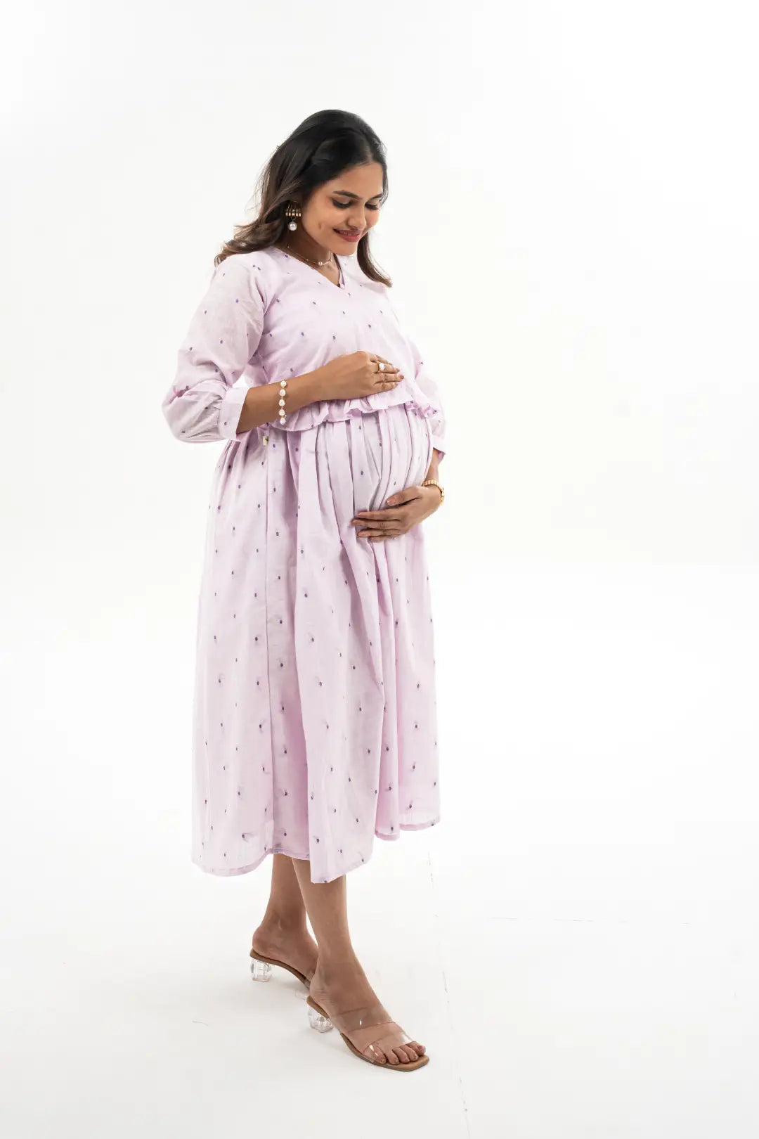 Maternity dress for a baby's first visit to the fair Aubri Flow Feeding Dress