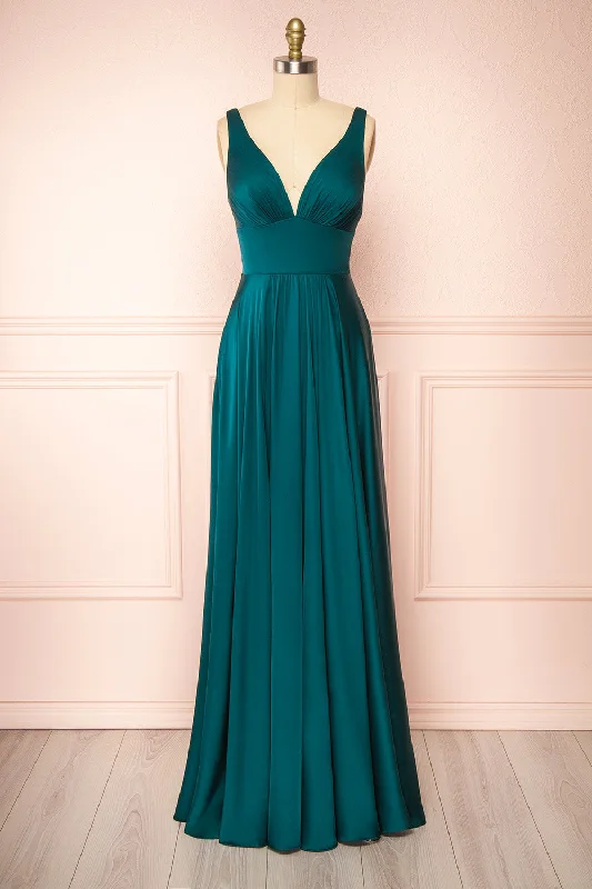 Mini dresses with keyhole necklines Johanie Emerald | Satin Maxi Dress