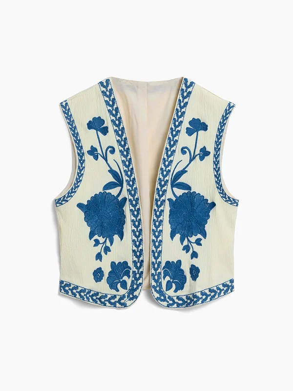 Festival - Inspired Casual Dresses with Bohemian Flair​ Embroidered Floral Vest