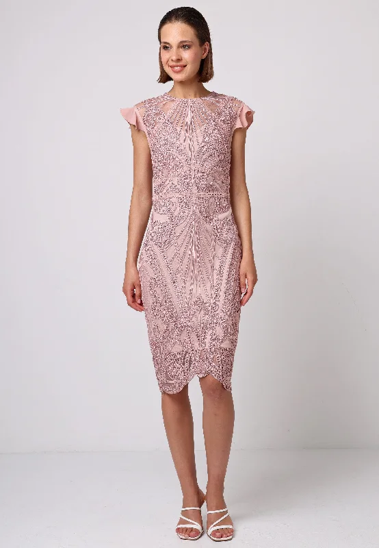 Midi dresses with animal prints for a bold and confident appearance Angeleye Bodycon Lace Midi Dress In Rose Pink Midi dresses with animal prints for a bold and confident appearance Angeleye Bodycon Lace Midi Dress In Rose Pink