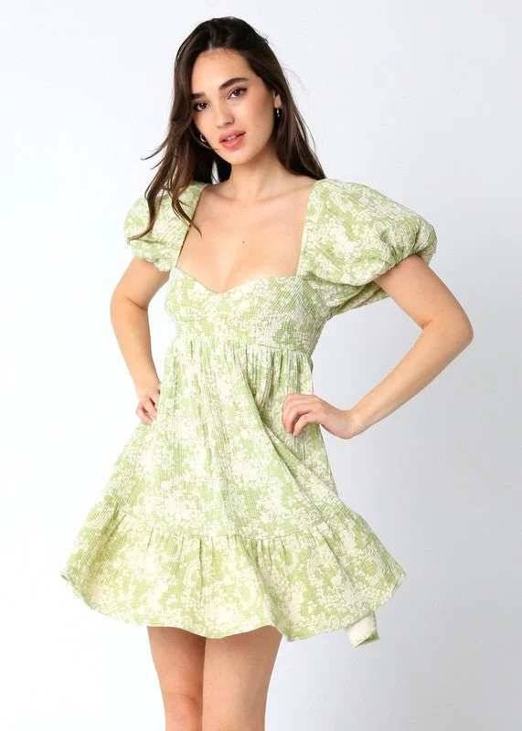 Off - Shoulder Casual Dresses for a Feminine Touch​ Melania Lime Floral Babydoll Mini Dress