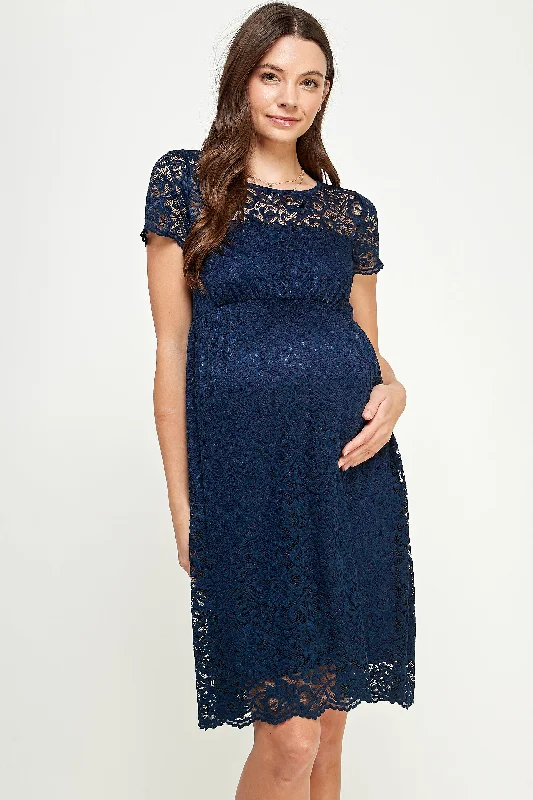 Off shoulder maternity evening dress for parties Short Sleeve Lace Maternity Swing Dress