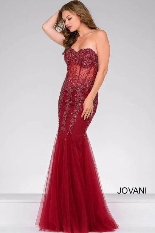 Boho - inspired wedding dresses with floral embroidery​ Jovani 5908 Prom Long Strapless Mermaid Dress Sale