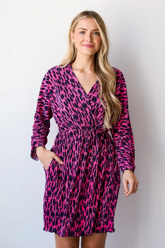 Leather mini dresses for a edgy style FINAL SALE - Lavish Elegance Pink Plisse Mini Dress