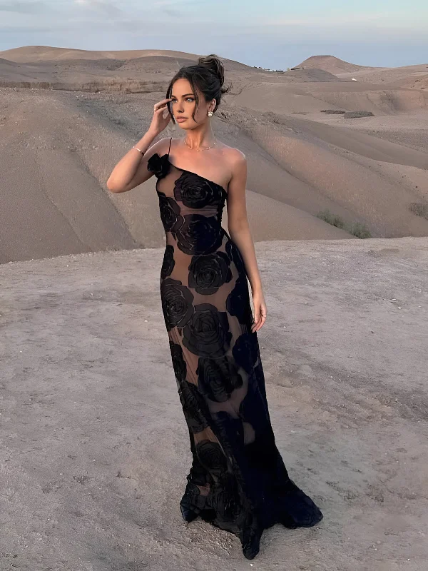 Outdoor Event Casual Dresses in Durable Fabrics​ Jacquard Floral Asymmetrical Long Dress