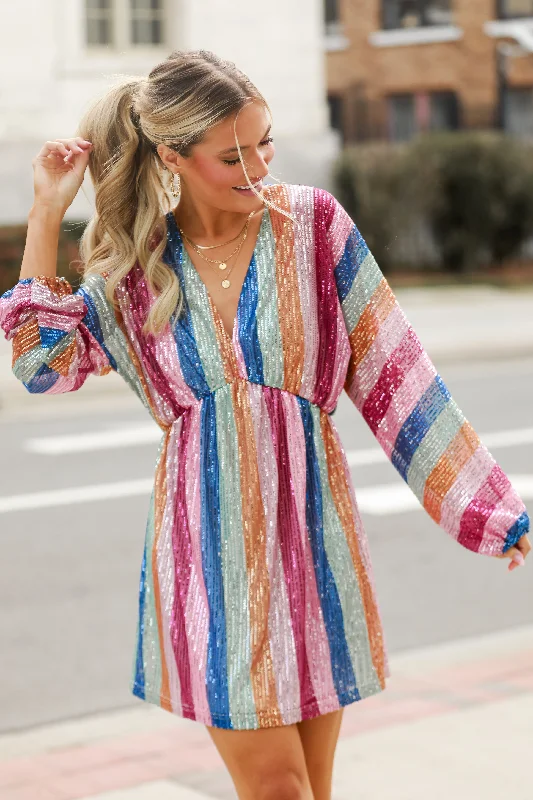Mini dresses with spaghetti straps for a delicate look FINAL SALE - Greatest Sparkle Striped Sequin Mini Dress