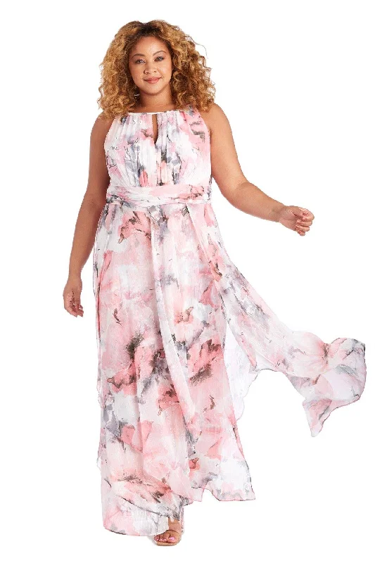 Empire waist wedding dresses with beaded bodices​ R&M Richards 7088W Long Plus Size Chiffon Dress