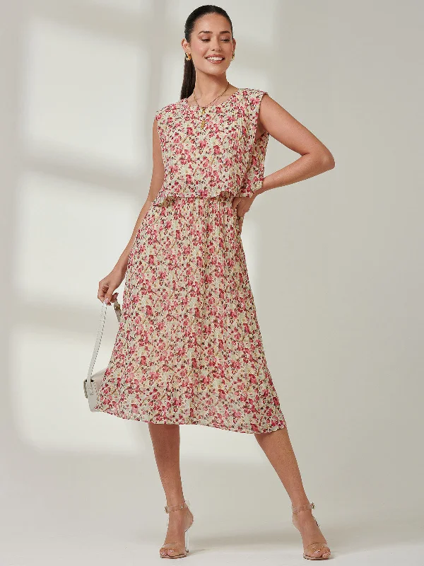 Midi dresses with sheer panels for a touch of allure Olena Pleated Overlay Chiffon Midi Dress, Red Multi Midi dresses with sheer panels for a touch of allure Olena Pleated Overlay Chiffon Midi Dress, Red Multi