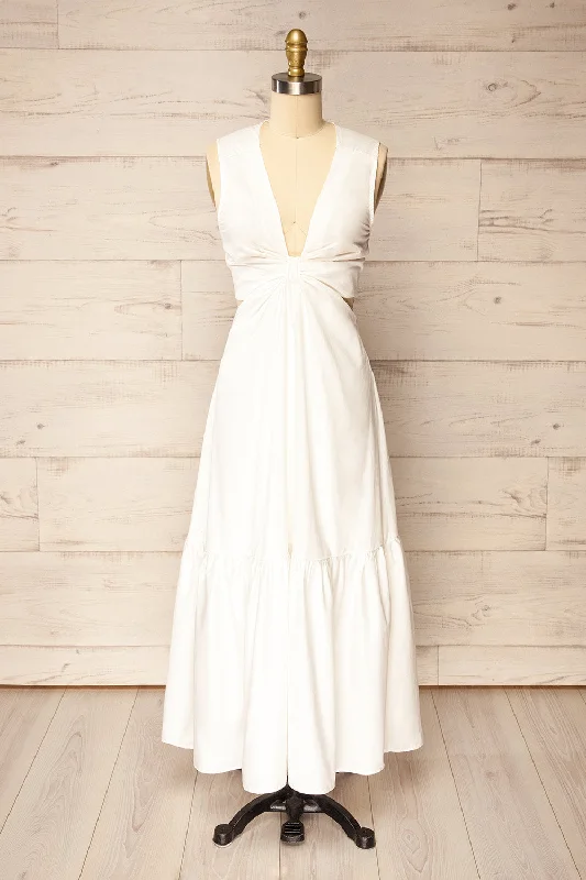 Mini dresses with beaded embellishments for a fancy event Camden Ivory | Long Dress w/ Open Back