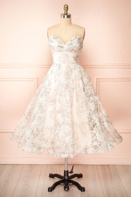 Mini dresses with fringe for a bohemian style Mahalia Pink | Midi Floral Gown w/ Sparkly Lining