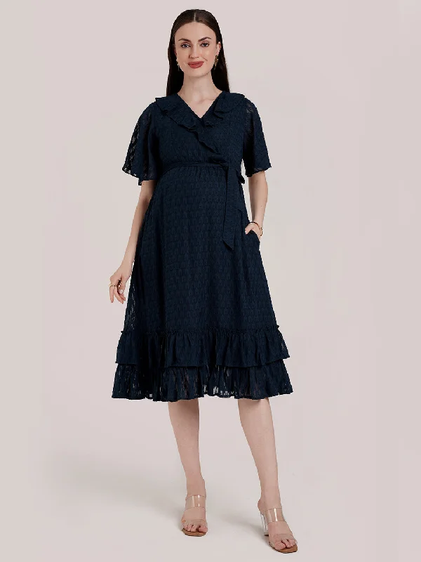 Maternity dress for a baby's first swim Maternity Wrap Midi Dress