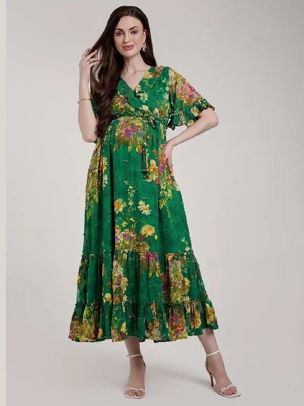Maternity dress for a baby's dedication Green Floral Maternity Dress