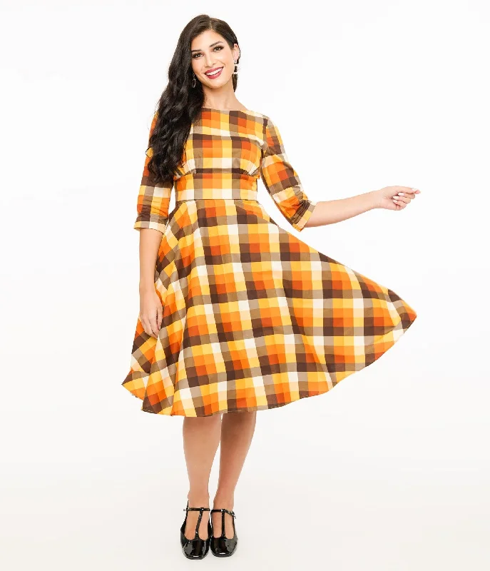 Everyday Dress with Keyhole Back for a Stylish Detail​ Hell Bunny 1950s Autumn Check Cotton Darlene Swing Dress