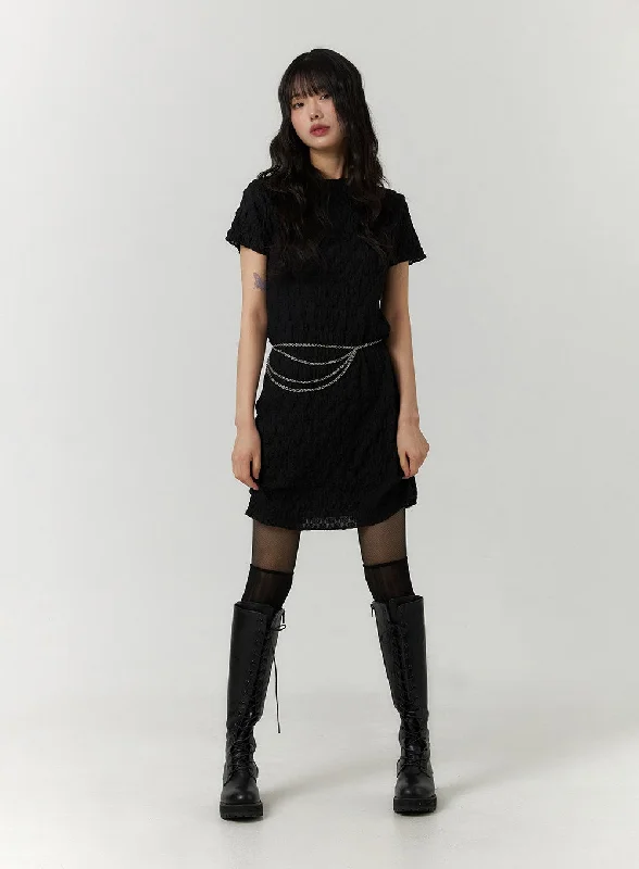 Mini dresses with high - low hems for a modern twist Shirring Short Sleeve Mini Dress CF407