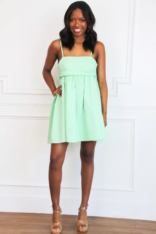 Dry - Clean - Only Casual Dresses for Delicate Fabrics​ Tilly Babydoll Bow Back Dress: Mint Green