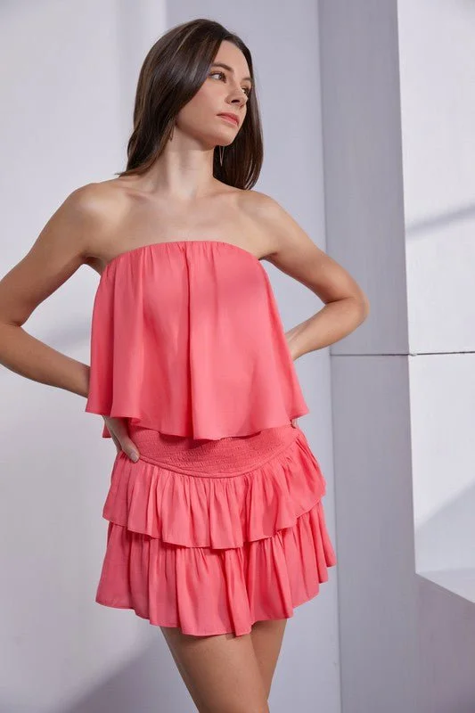 Faux Fur - Lined Casual Dresses for Winter Warmth​ Monaco Coral Strapless Romper