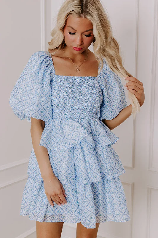 Animal print mini dresses for a bold statement Affectionate Allure Tiered Mini Dress in Sky Blue