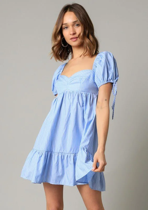 Floral Printed Casual Dresses for Summer​ Jessie Blue Stripe Babydoll Mini Dress