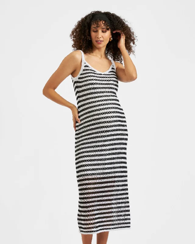 Maternity dress for a baby's first visit to the indoor garden Diana Crochet Dress  Black / White