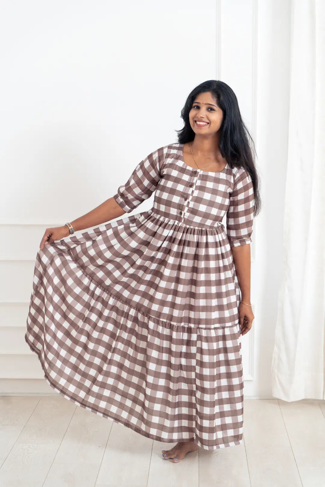 Maternity dress for a baby's first visit to the children's garden Rustic Layers Feeding Dress
