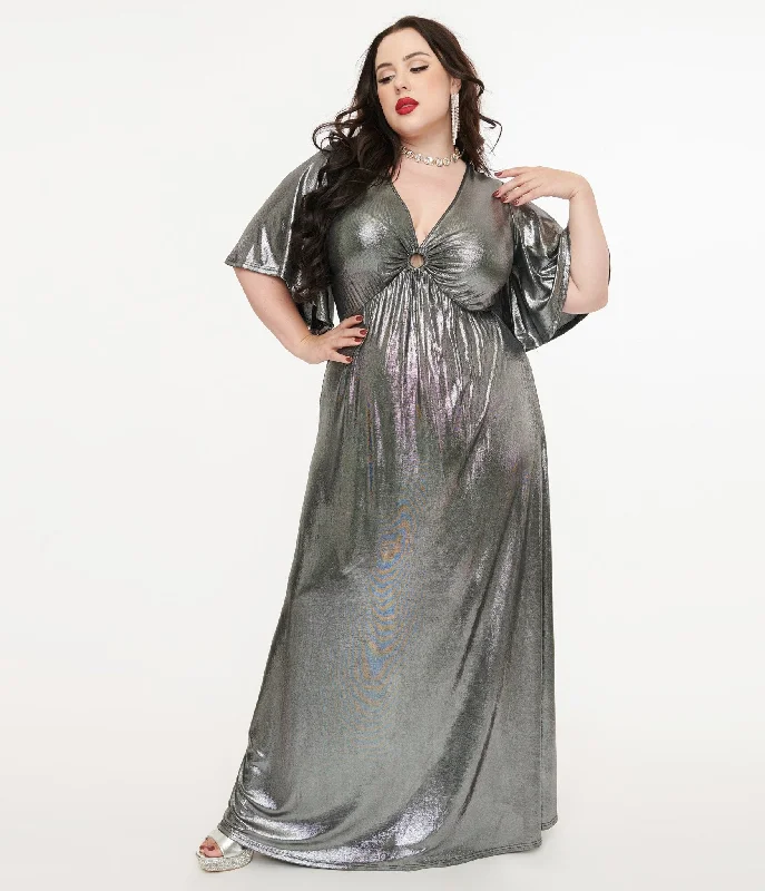 Everyday Dress with Durable Polyester - cotton Blend for Long - lasting Wear​ Smak Parlour Plus Size 1970s Metallic Silver Cutout Maxi Dress