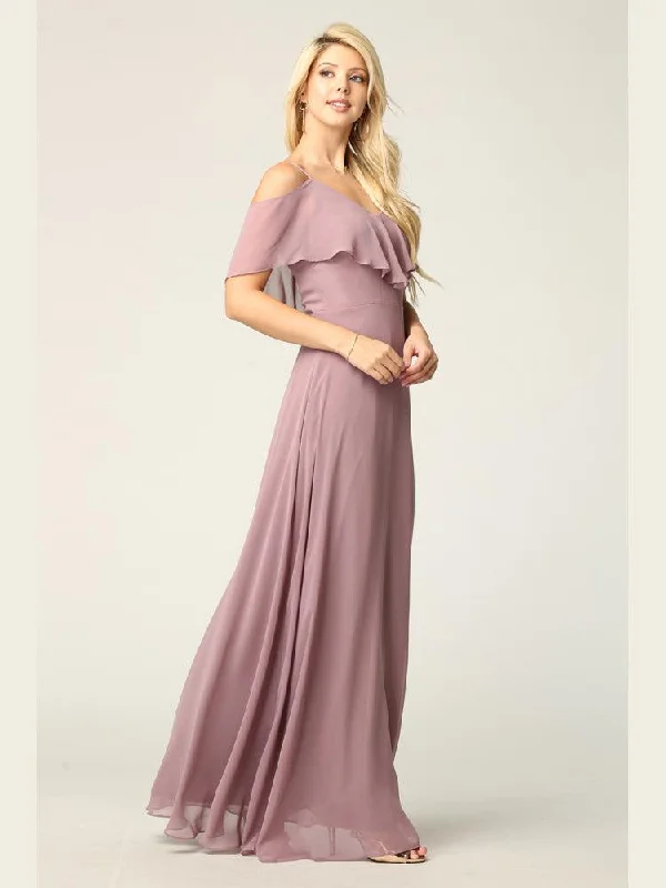 Sleeveless wedding dresses with a beaded belt​ Long Off Shoulder Formal Bridesmaids Chiffon Dress