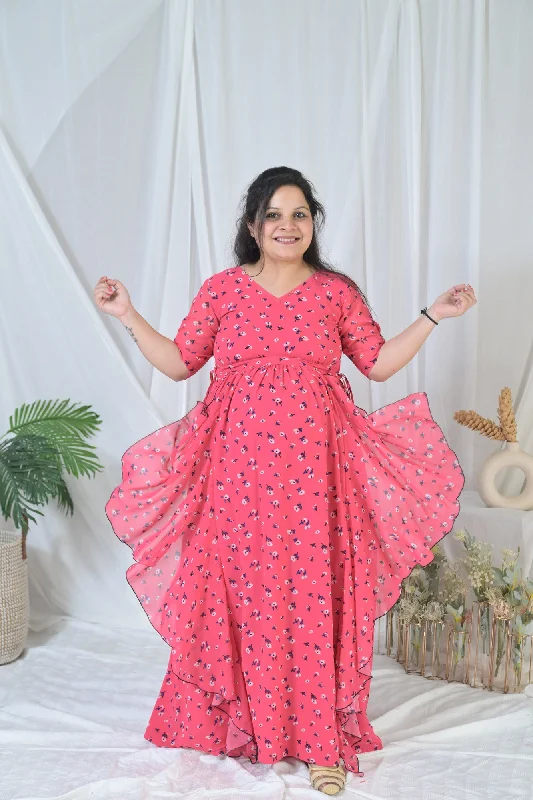 Maternity dress for home - based moms Barbie Pink Floral Maternity Flow Dress