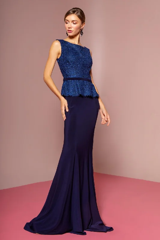 Halter - neck wedding dresses with a unique neckline​ Peplum Jersey Floor Length Prom Dress Formal