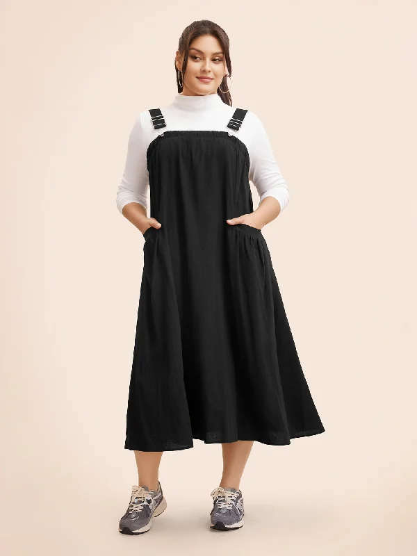 Everyday Corduroy Dress in Autumn Colors​ Solid Gathered Adjustable Straps Overall Dress