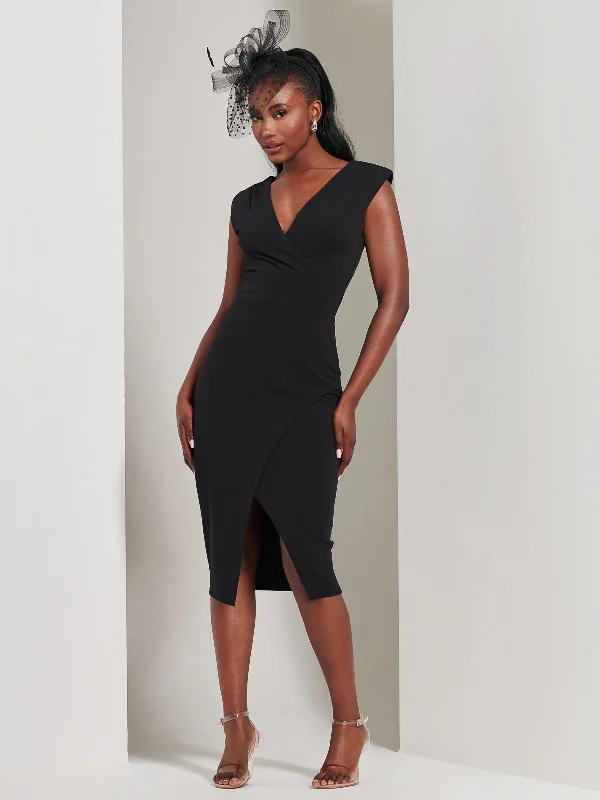 Sheath midi dresses with beaded embellishments for a formal occasion Yseult V-Neck Split Bodycon Dress, Black Sheath midi dresses with beaded embellishments for a formal occasion Yseult V-Neck Split Bodycon Dress, Black