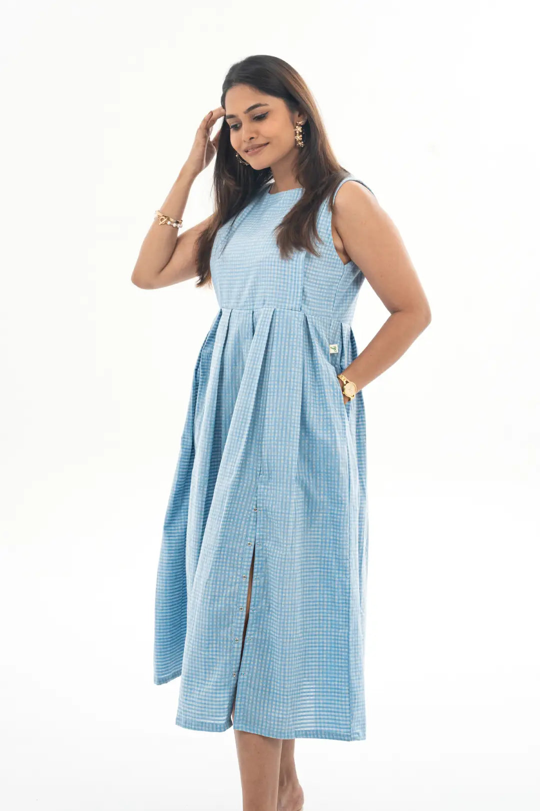 Maternity dress for a baby's first visit to the puppet show Soft Blue Slit Feeding Dress