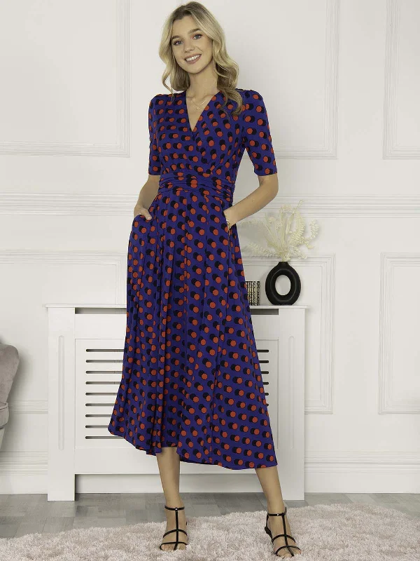 Midi dresses with bow accents for a sweet and charming look Jolie Moi Akayla Printed Jersey Maxi Dress, Blue Polka