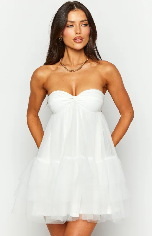Linen mini dresses for a breathable summer option Amba White Strapless Mini Dress