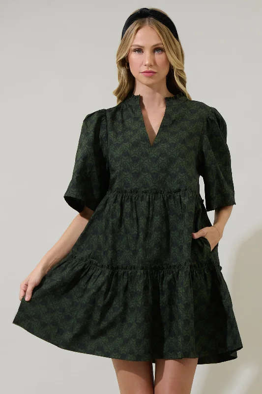 Winter - Warm Casual Dresses with Lined Fabrics​ Haslet Floral Dixie Split Neck Shift Dress
