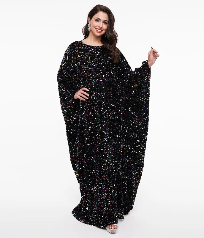 Everyday Midi Dress in Solid Color for Office​ Smak Parlour 1970s Black & Multicolor Sequin Batwing Caftan