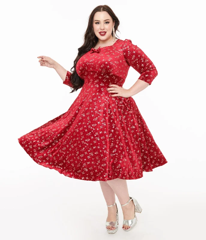 Everyday Sleeveless Dress with Scoop Neck for Summer​ Hearts & Roses Plus Size Burgundy Sparkle Paris Swing Dress