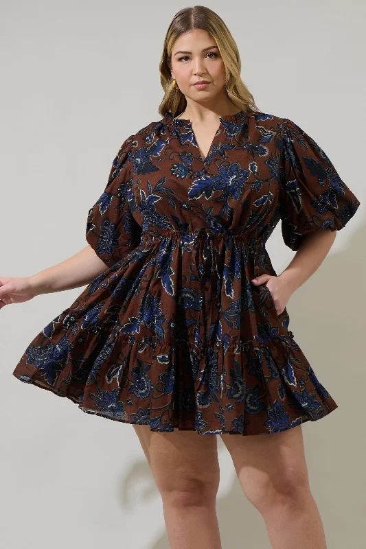 Cotton - Linen Blend Casual Dresses​ Marlina Floral Noella Shift Mini Dress Curve
